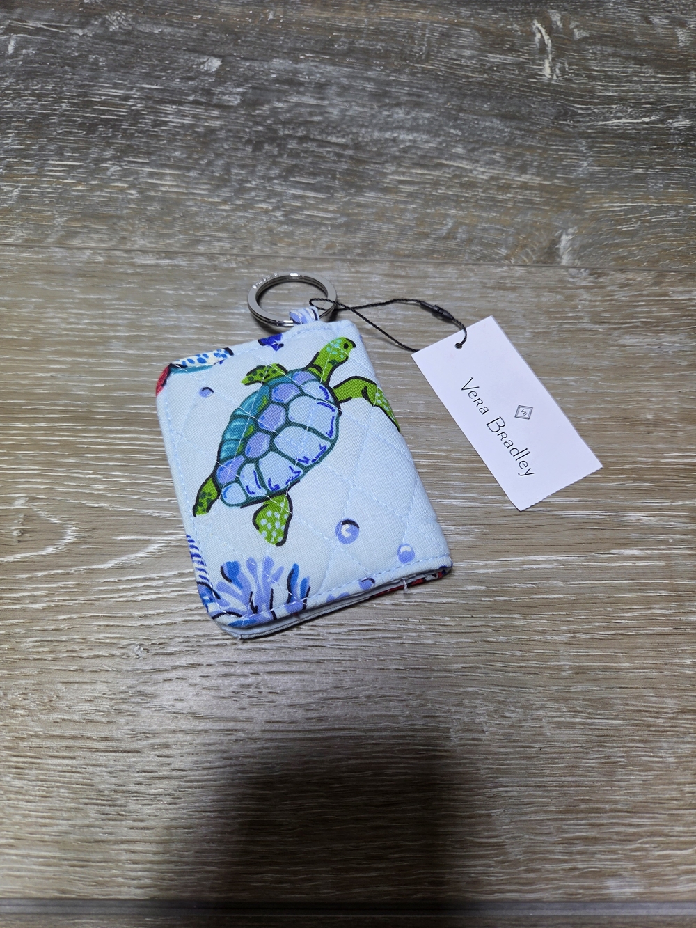 Vera Bradley Sea Turtle Coral Quilted ID Card Case Key Ring